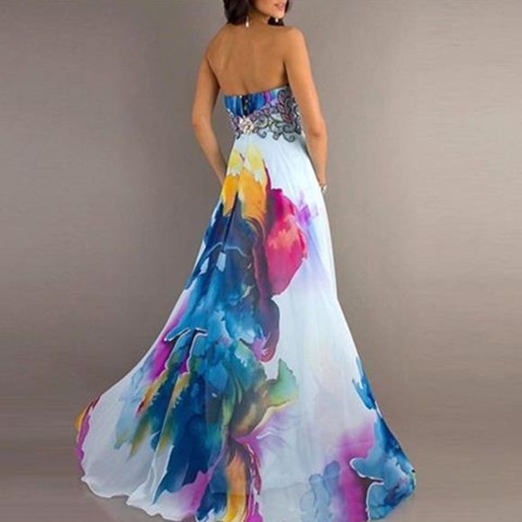 Sexy Sleeveless Strapless Maxi Dress Bright Floral - Picture 2 of 8